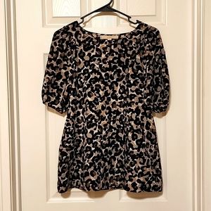 LOFT Cheetah Print Short Puff Sleeve Blouse, Black, Gray, Tan, Brown, size small